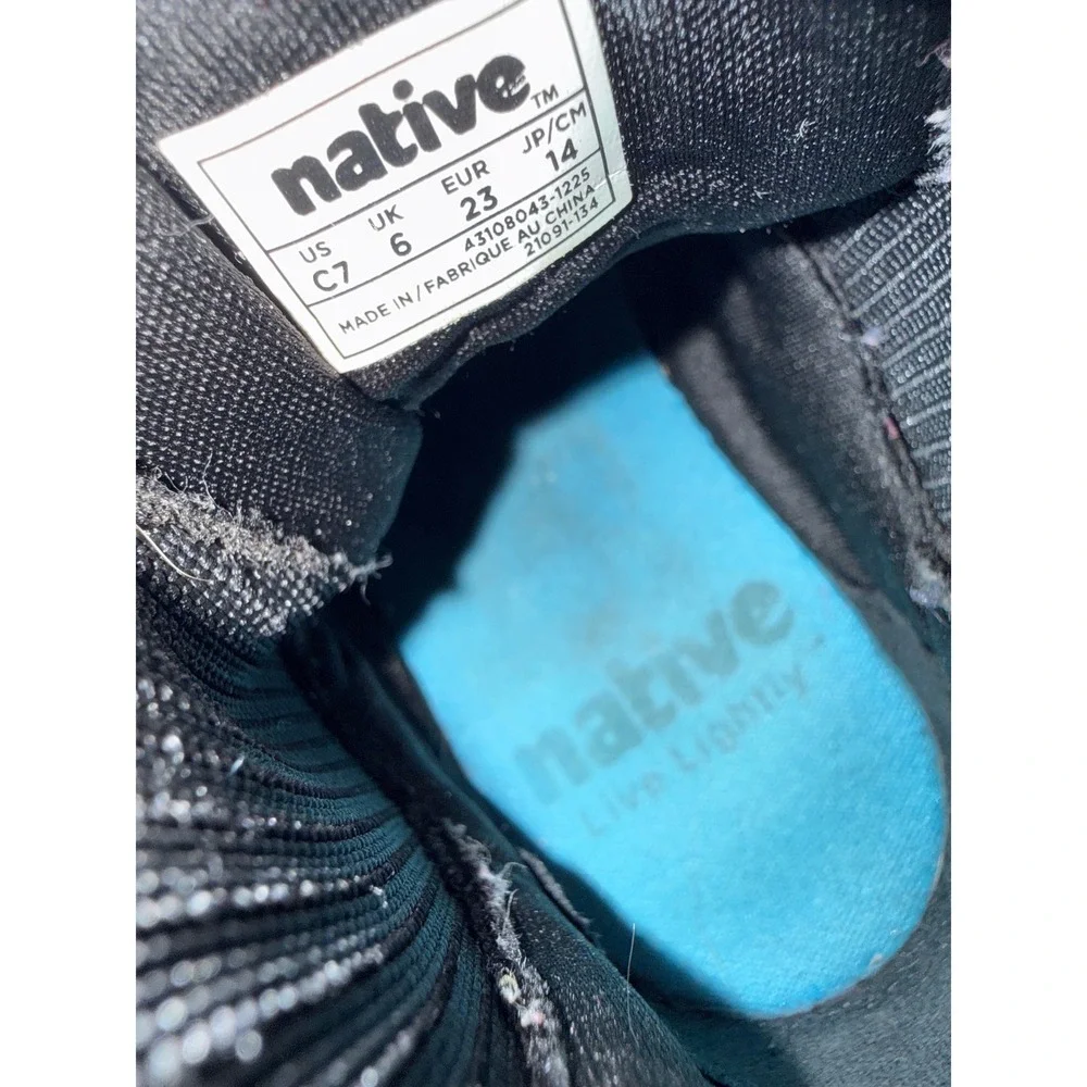 Native black glitter rain boots teal trim‎ youth